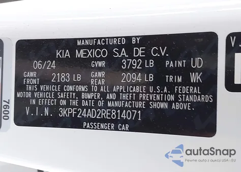 2024 Kia Forte Lx from USA, damaged, VIN 3KPF24AD2RE814071